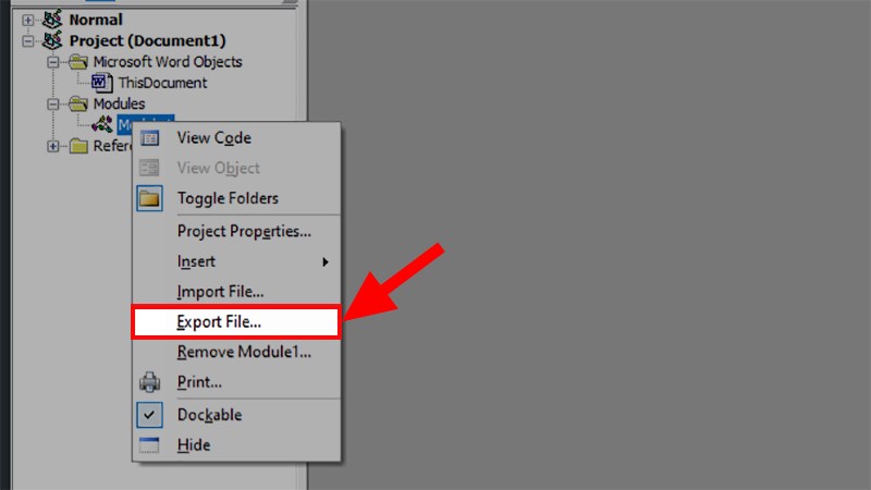 Re-enter the Microsoft Visual Basic interface > Right-click on Module 1 earlier and enter the code to delete multiple pages > Select Export File...