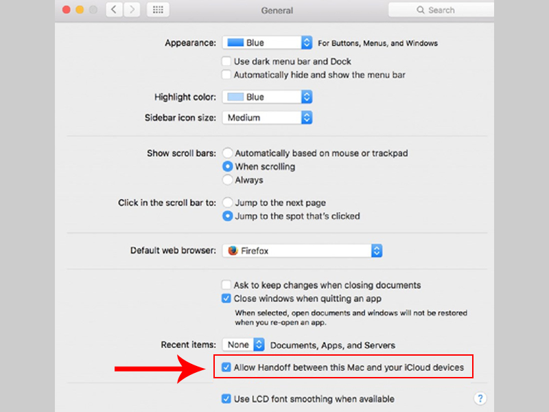 Check Allow Handoff between this Mac and your iCloud devices