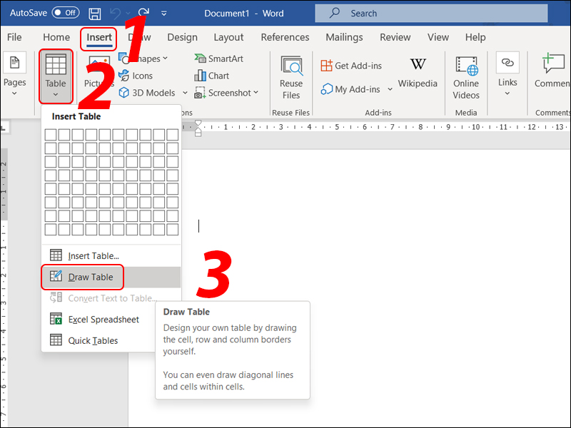 Create tables using Draw Table