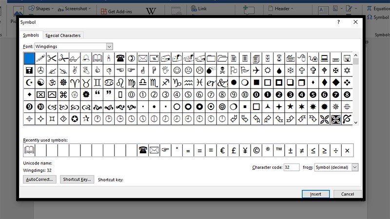 Type Wingdings