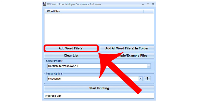Add the Word file you want to print from the folder