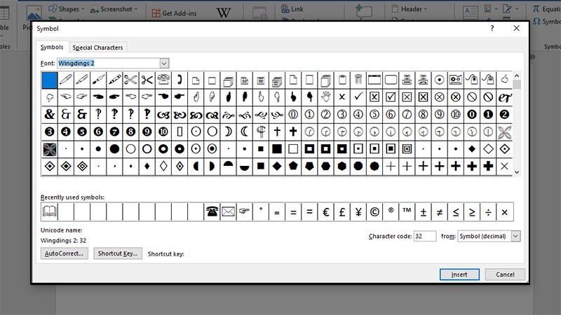 Type Wingdings 2