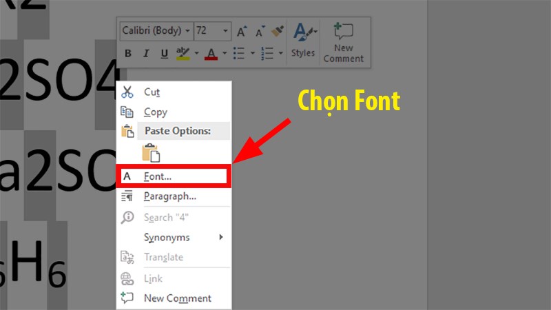 Right click > Select Font