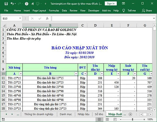 Tổng hợp mẫu file Excel quản lý văn phòng phẩm đẹp và bắt mắt 5