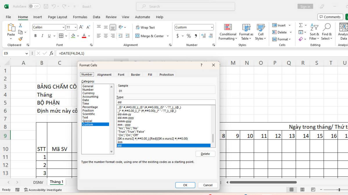 Hướng dẫn chi tiết cách làm bảng chấm công trên Excel 7