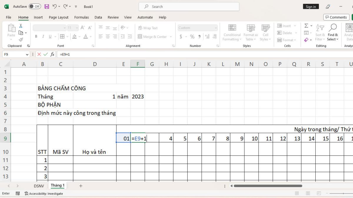 Hướng dẫn chi tiết cách làm bảng chấm công trên Excel 5