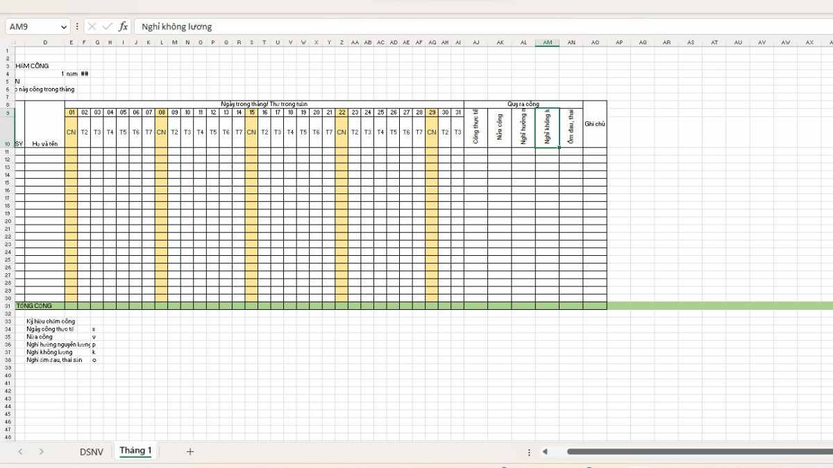 Hướng dẫn chi tiết cách làm bảng chấm công trên Excel 8