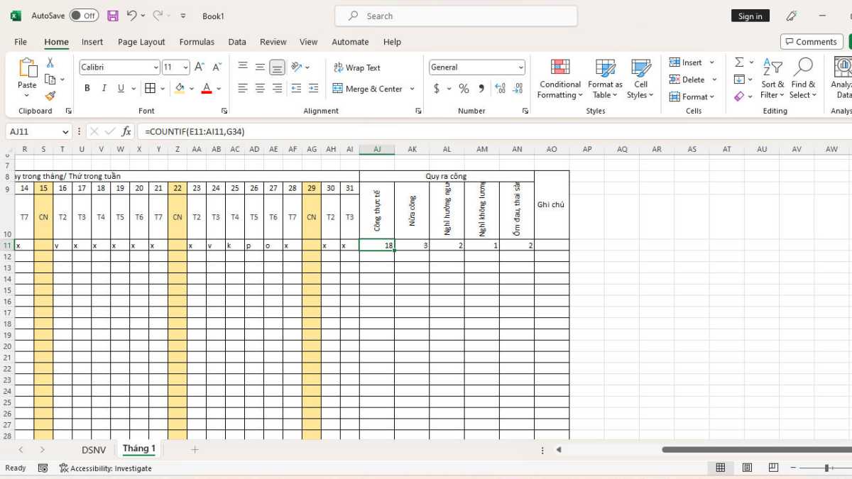 Hướng dẫn chi tiết cách làm bảng chấm công trên Excel 6