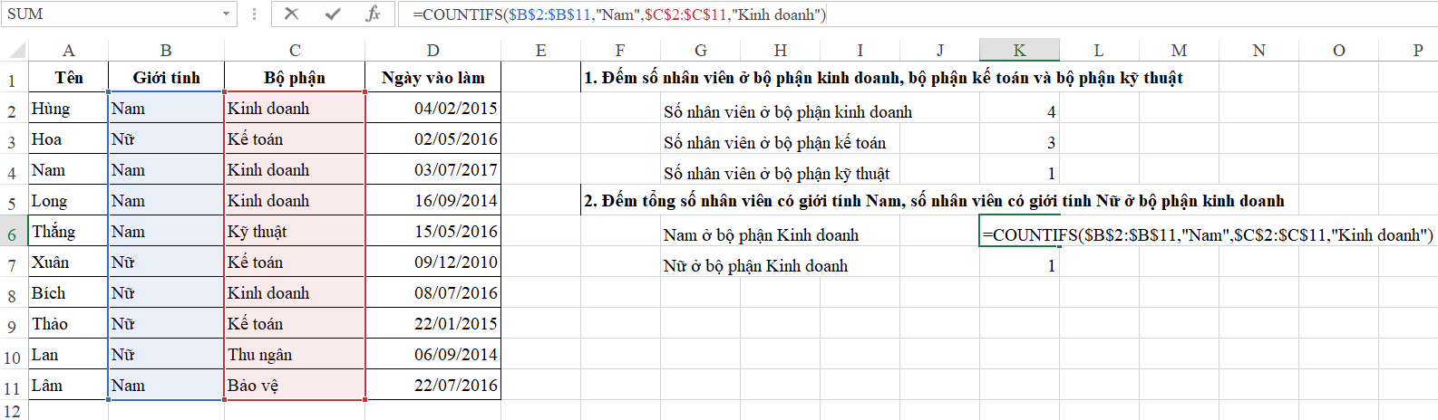 Hướng dẫn chi tiết cách đếm số lần xuất hiện trong Excel 4