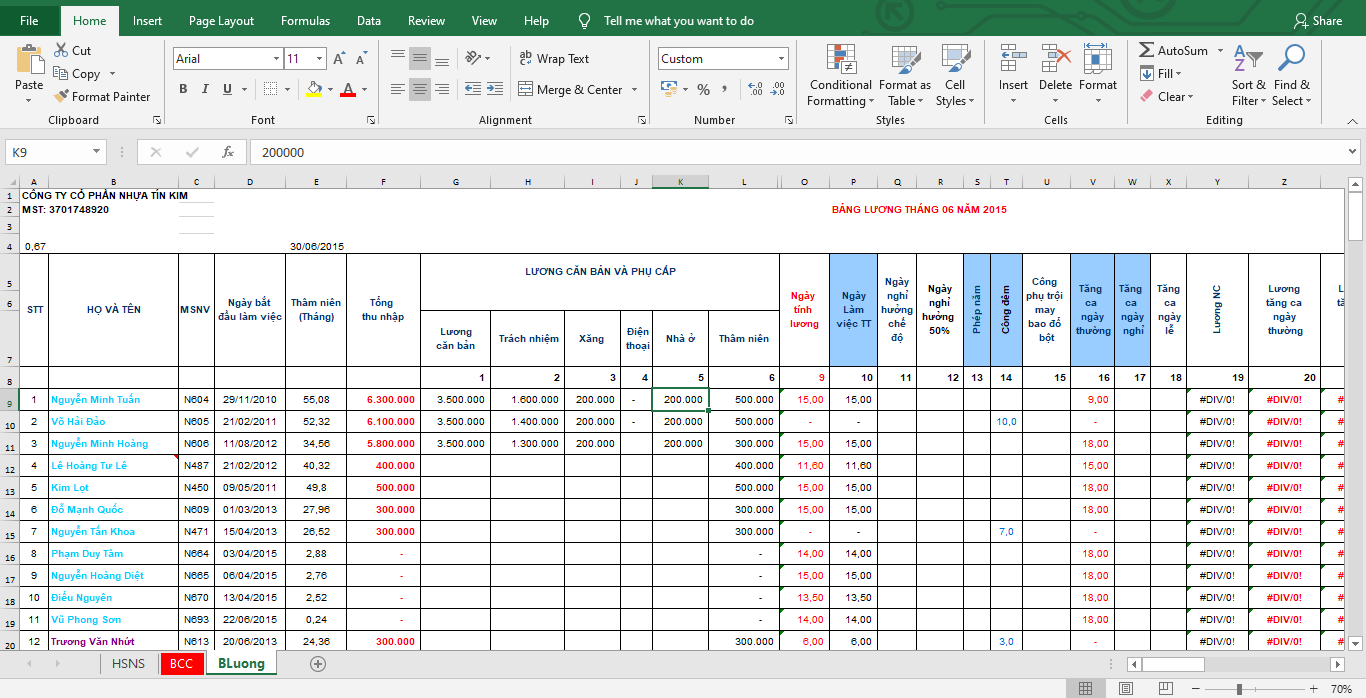 Hướng dẫn chi tiết cách tạo bảng tính lương Excel 6