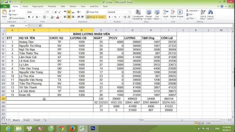 Hướng dẫn chi tiết cách tạo bảng tính lương Excel 5