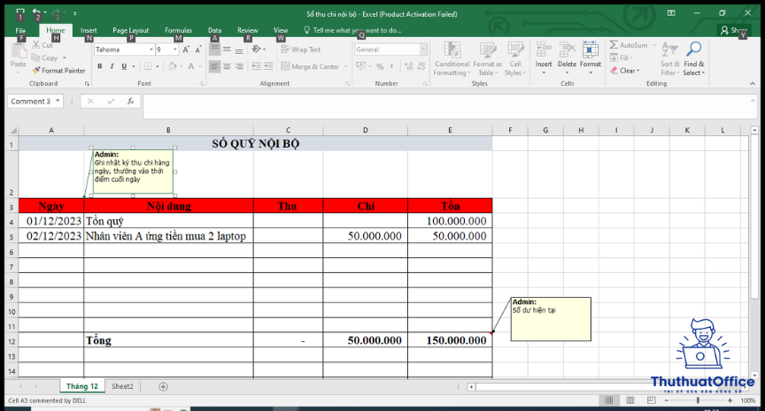 Sổ Quỹ Nội Bộ trong Excel: Quản Lý Thu Chi Đơn Giản 1
