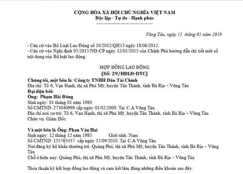 Download Hợp Đồng Lao Động Mẫu File Word Miễn Phí Mới Nhất 2