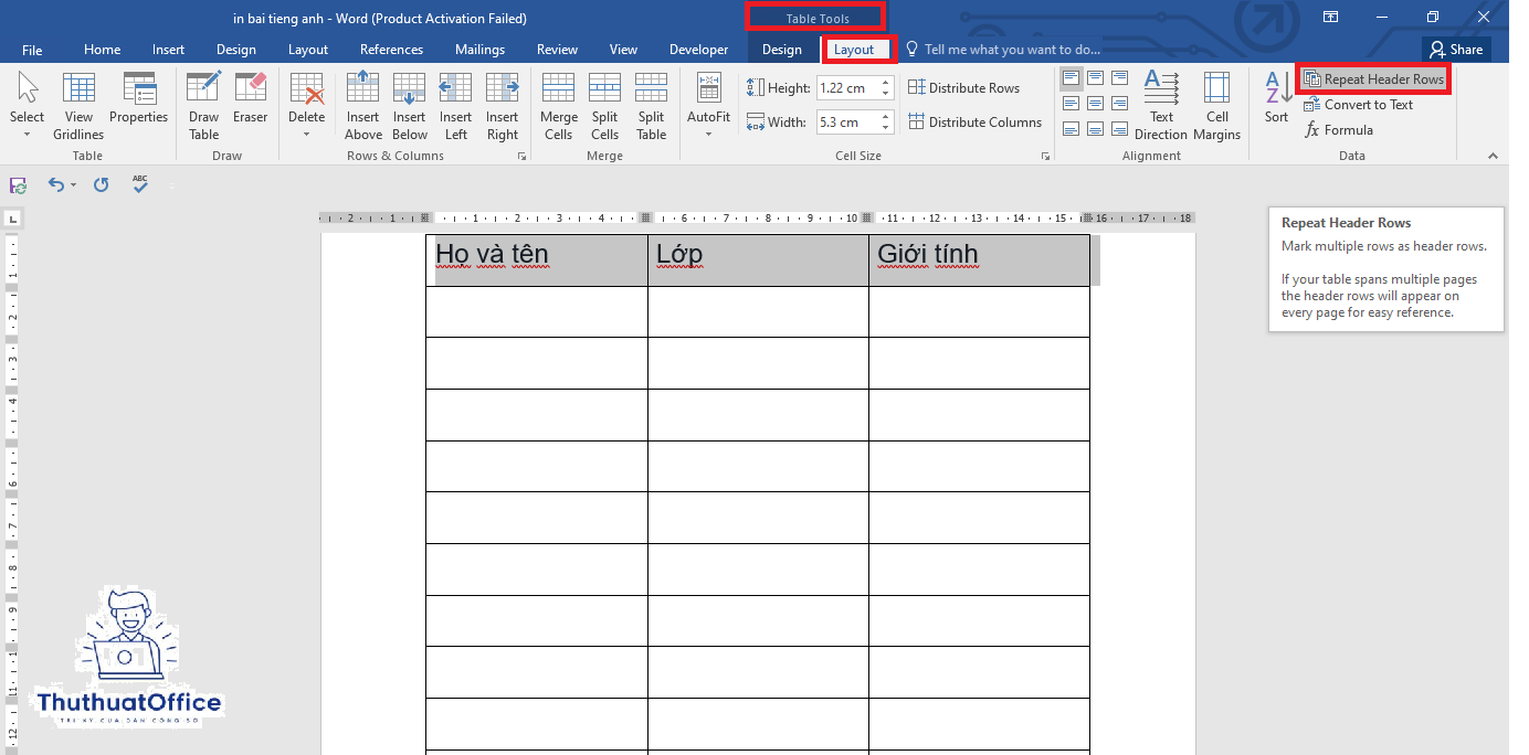 Hướng Dẫn Chi Tiết Cách Lặp Lại Tiêu Đề Bảng Trong Word 1