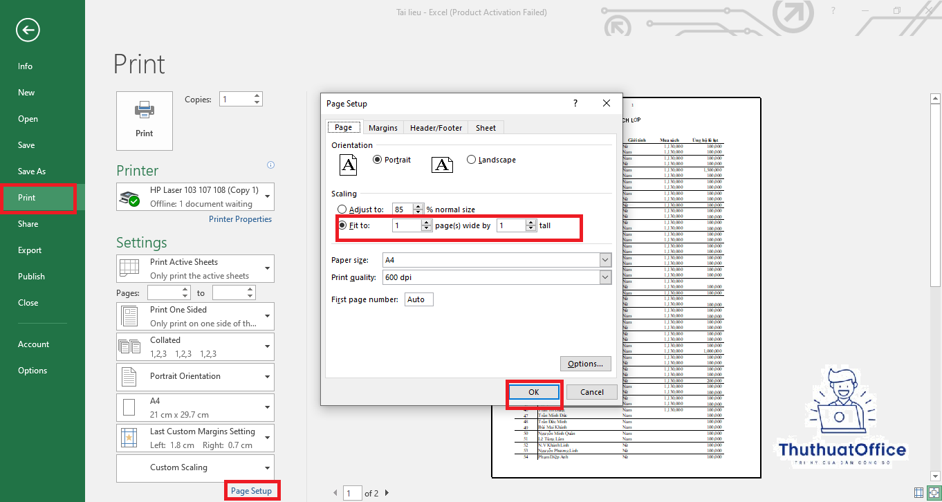 Hướng Dẫn Cách In Excel Vừa Trang Giấy A4 Đơn Giản 2