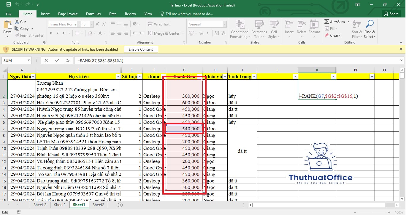 Giới thiệu và Hướng Dẫn Sử Dụng Chi Tiết Hàm RANK trong Excel 1