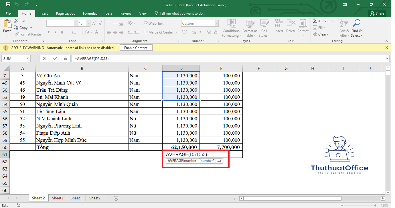 Tổng Hợp Các Hàm Cơ Bản Trong Excel 2