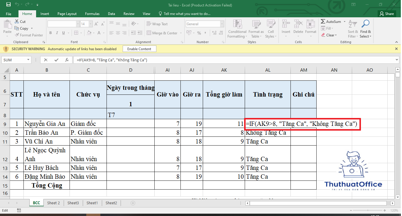 bảng chấm công excel 3