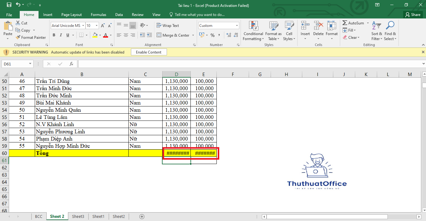 Lỗi dấu thăng (####) trong Excel là lỗi gì? 1