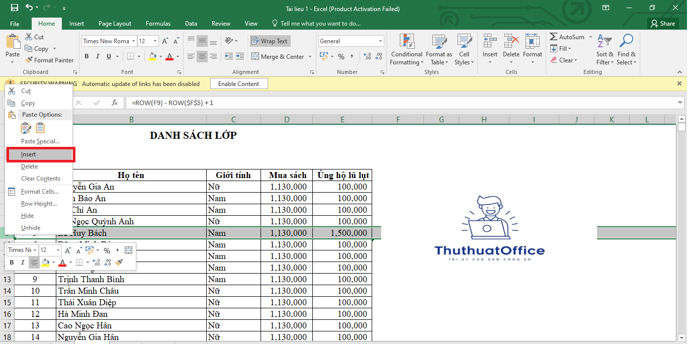 Hướng Dẫn Chi Tiết Cách Thêm Hàng Trong Excel 1