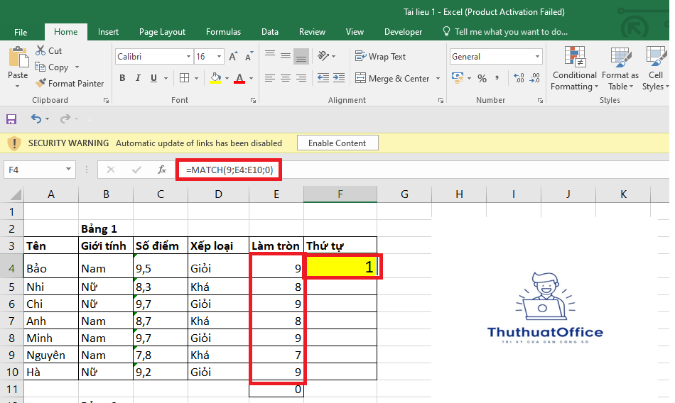 Hàm Match Trong Excel Cách Sử Dụng Hàm Match Kèm Ví Dụ 1