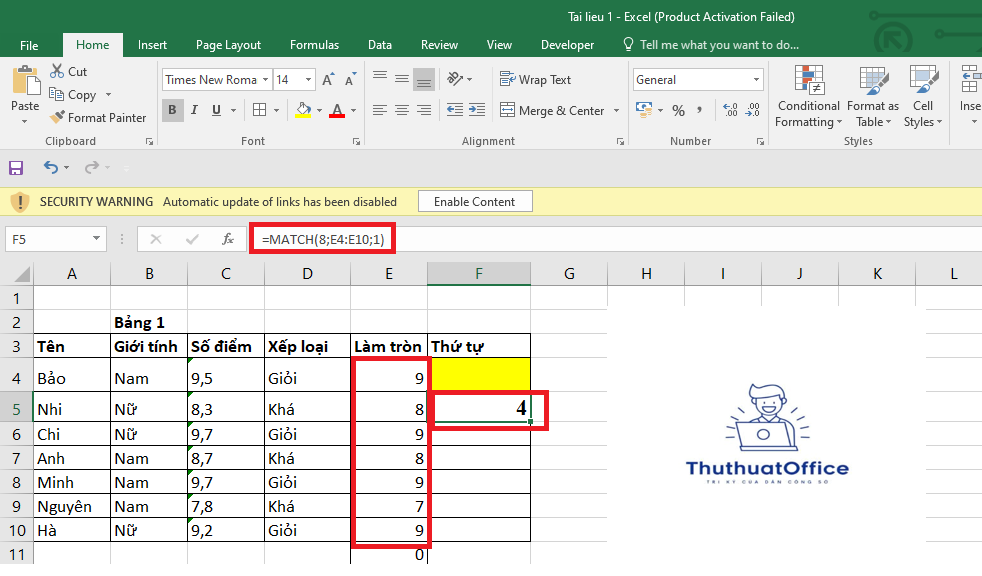 Hàm Match Trong Excel Cách Sử Dụng Hàm Match Kèm Ví Dụ 2