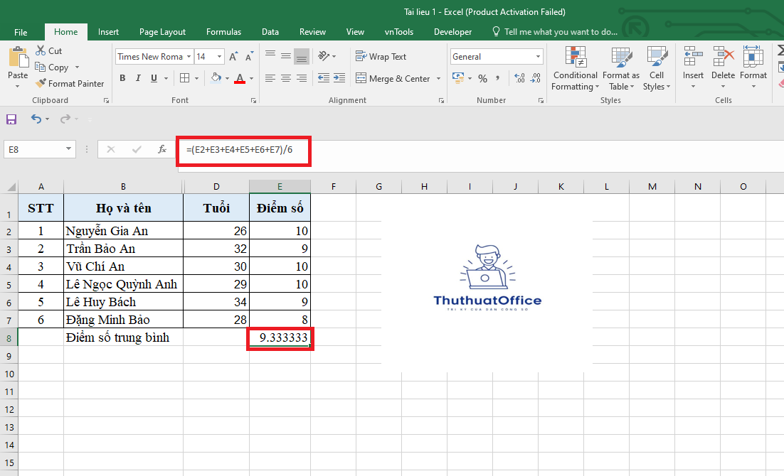 Cách Tính Điểm Trung Bình Trong Excel Đơn Giản Nhất 1