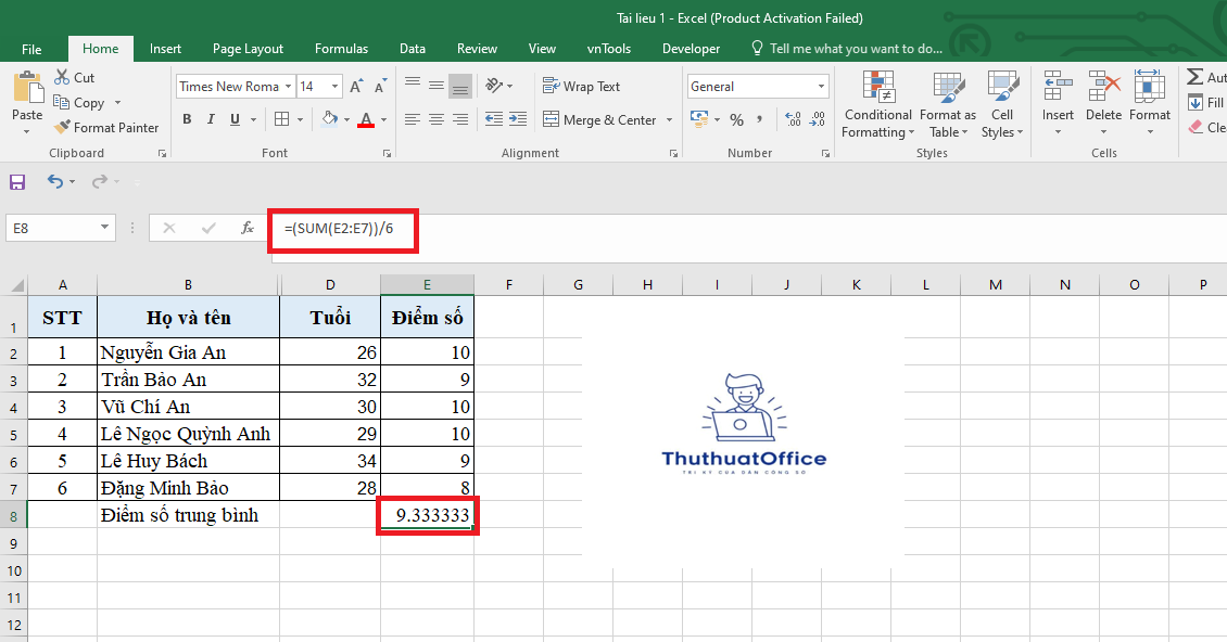 Cách Tính Điểm Trung Bình Trong Excel Đơn Giản Nhất 2