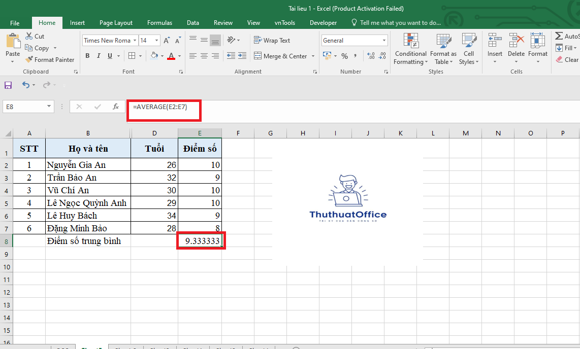 Cách Tính Điểm Trung Bình Trong Excel Đơn Giản Nhất 3