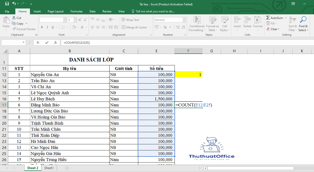 hướng dẫn sử dụng hàm count trong excel chi tiết nhất 1