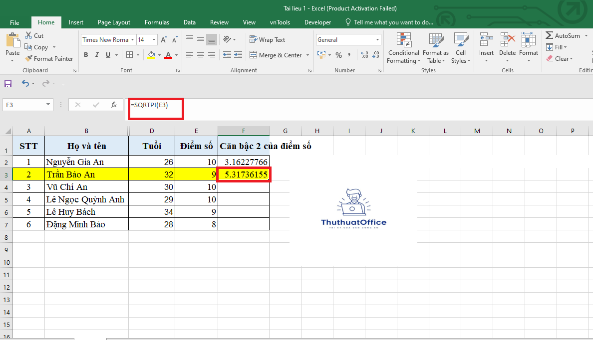 Hàm Căn Bậc 2 Trong Excel Công Thức Và Ví Dụ Cụ Thể 2