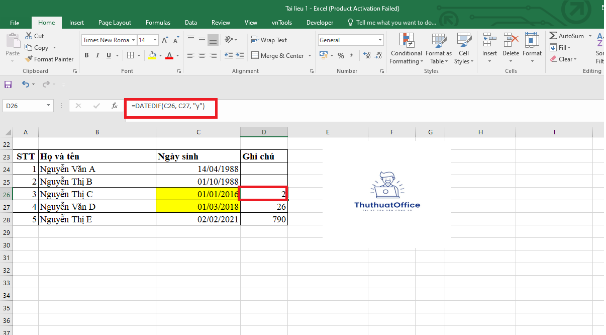 Sử Dụng Hàm Datedif Trong Excel Tính Toán Khoảng Thời Gian Giữa Hai Ngày 1