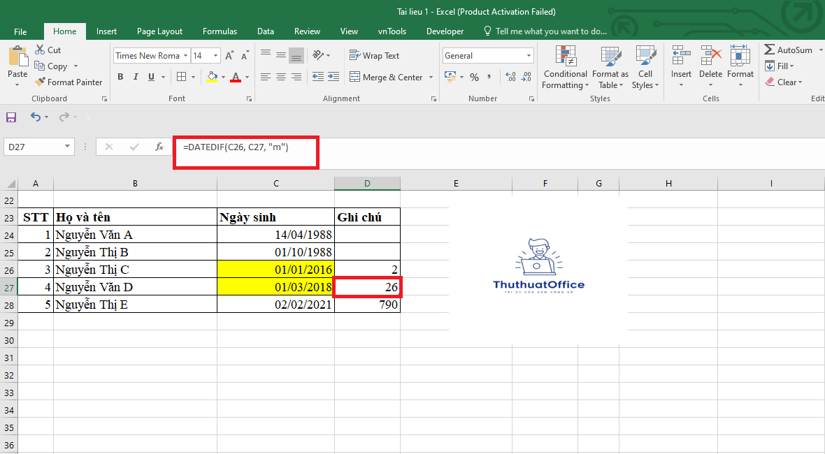 Sử Dụng Hàm Datedif Trong Excel Tính Toán Khoảng Thời Gian Giữa Hai Ngày 2