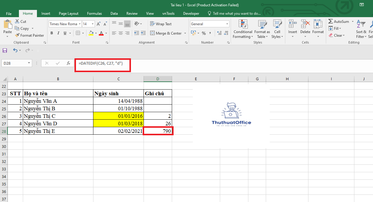 Sử Dụng Hàm Datedif Trong Excel Tính Toán Khoảng Thời Gian Giữa Hai Ngày 3