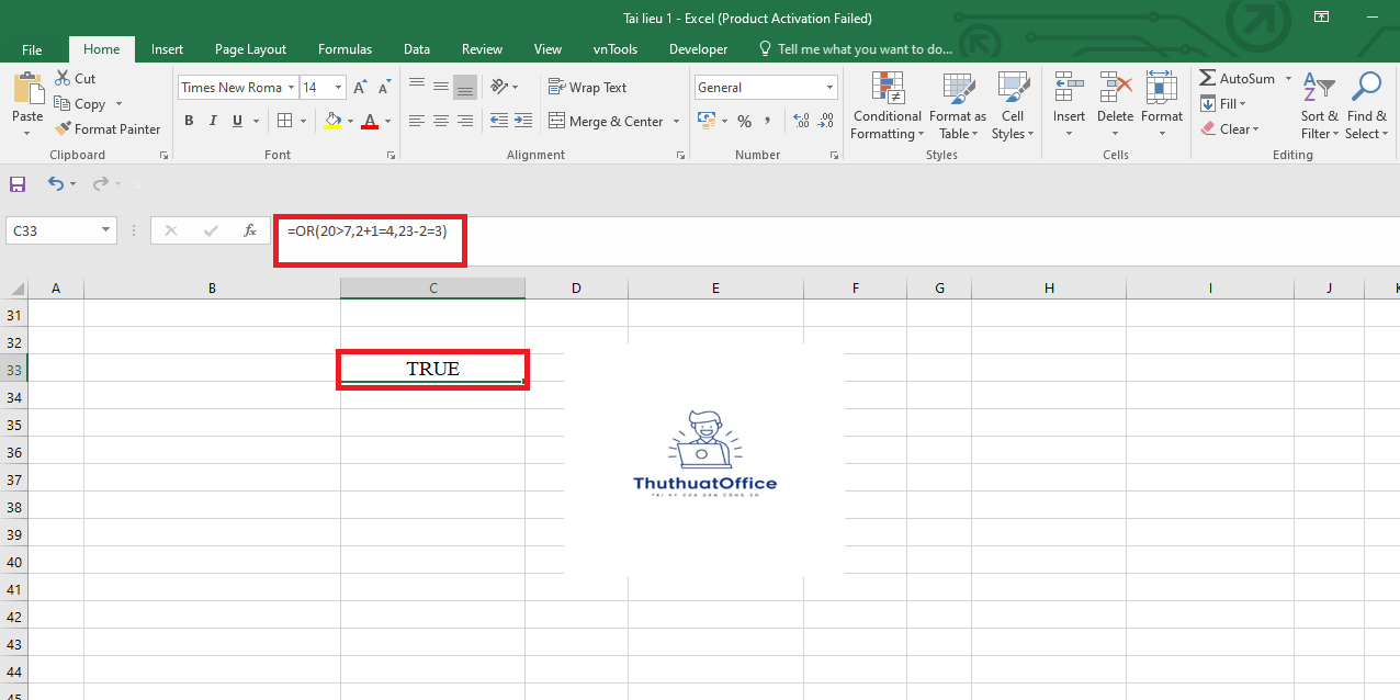 Hàm Or Trong Excel – Cách Sử Dụng Hàm Or Và Ví Dụ 1