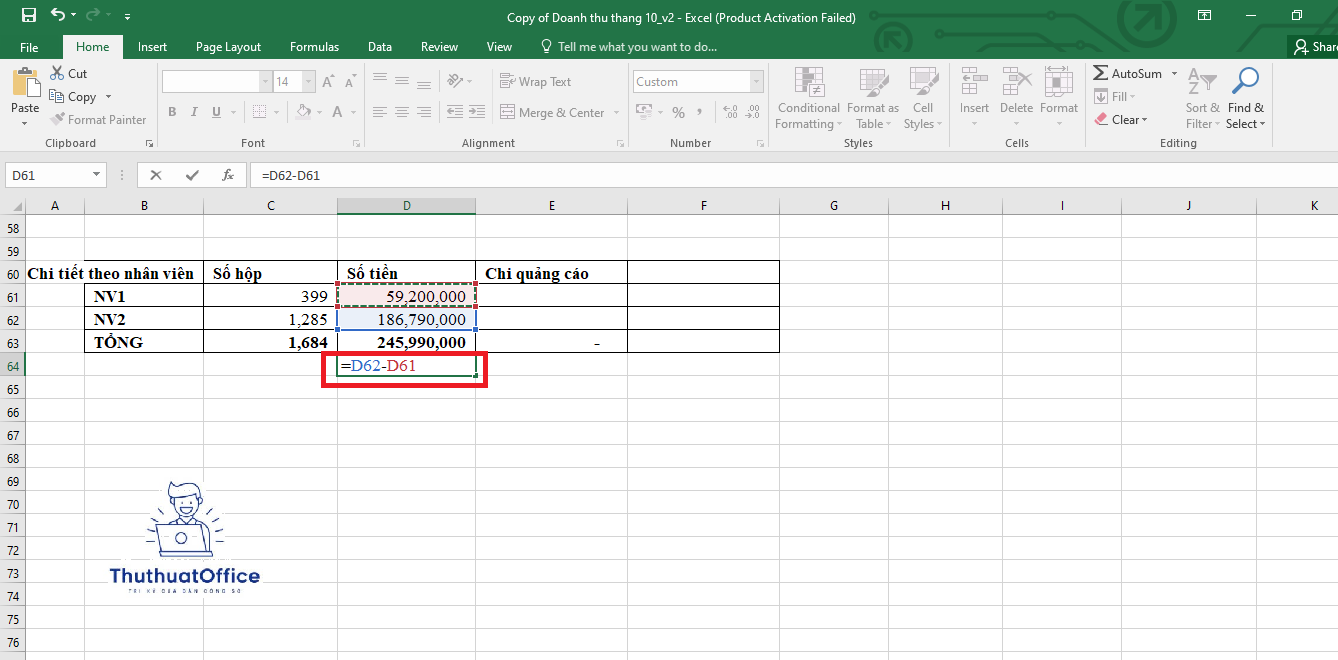 sử dụng hàm trừ trong excel cho người mới bắt đầu 1