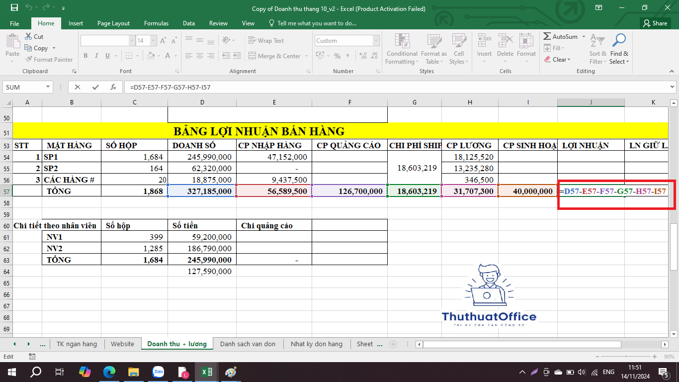 sử dụng hàm trừ trong excel cho người mới bắt đầu 2