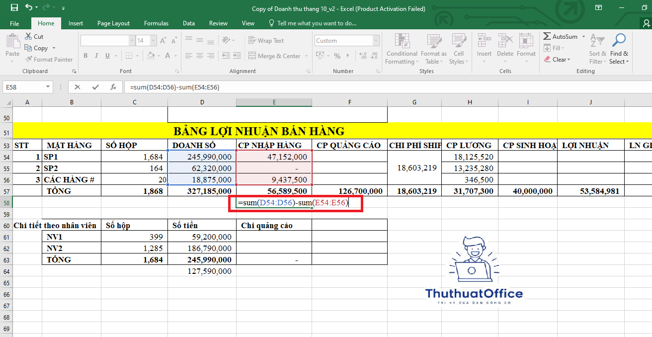 sử dụng hàm trừ trong excel cho người mới bắt đầu 3