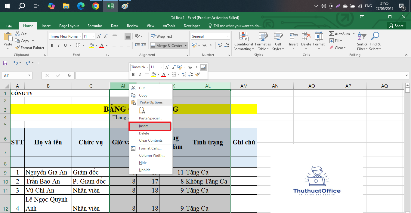 Cách Chèn Thêm Cột Trong Excel Đơn Giản, Nhanh Chóng Và Hiệu Quả 3